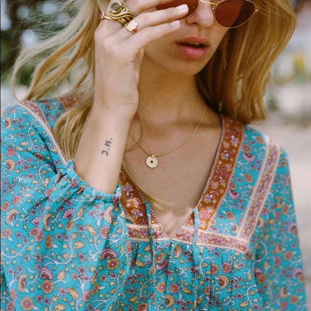 Swingy Floral BLOUSE Allure Teal Orange Top NEW - Picture 3 of 4